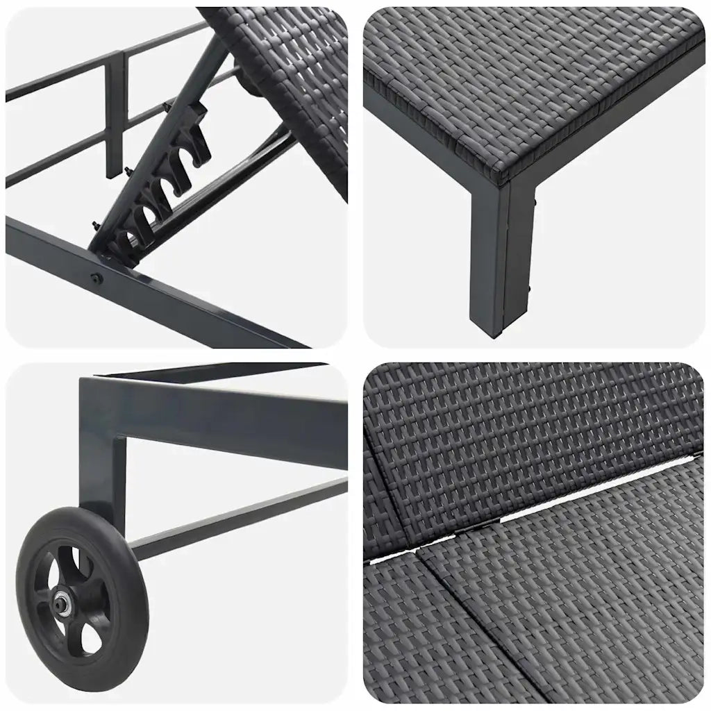 Lettino da Sole Nero 206 x 115 x 75 cm polyrattan 42004133