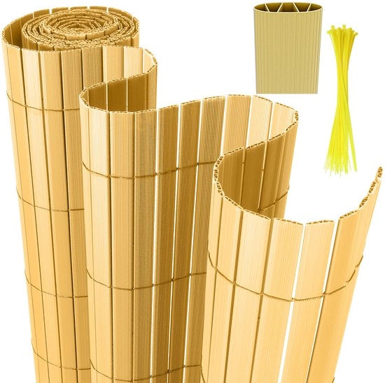 Schermo per giardino in PVC 1,6x5m a forma di V per separazione di giardino e protezione da vento e pioggia, resistente al vento e al sole per giardino e terrazza, in bambù.