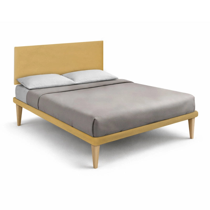 Letto imbottito Letto Matrimoniale alla Francese 140x190 cm Flat - Con rete,Microfibra,Ocra
