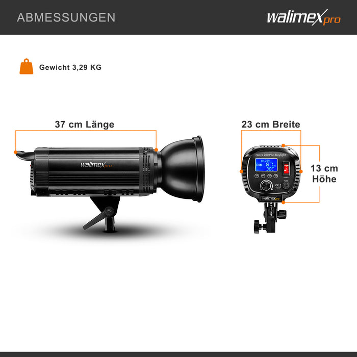 Niova Plus Daylight, Faretto LED per fotografia, luce video 200 W dimmerabile, con riflettore Bowens e diffusore, con tecnologia COB-LED, per studio fotografico