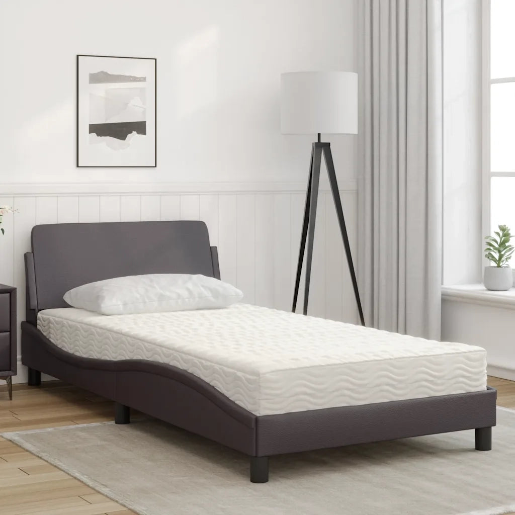Letto con Materasso-Struttura Letto con Materasso Dover Grigio 100x200 cm in Similpelle