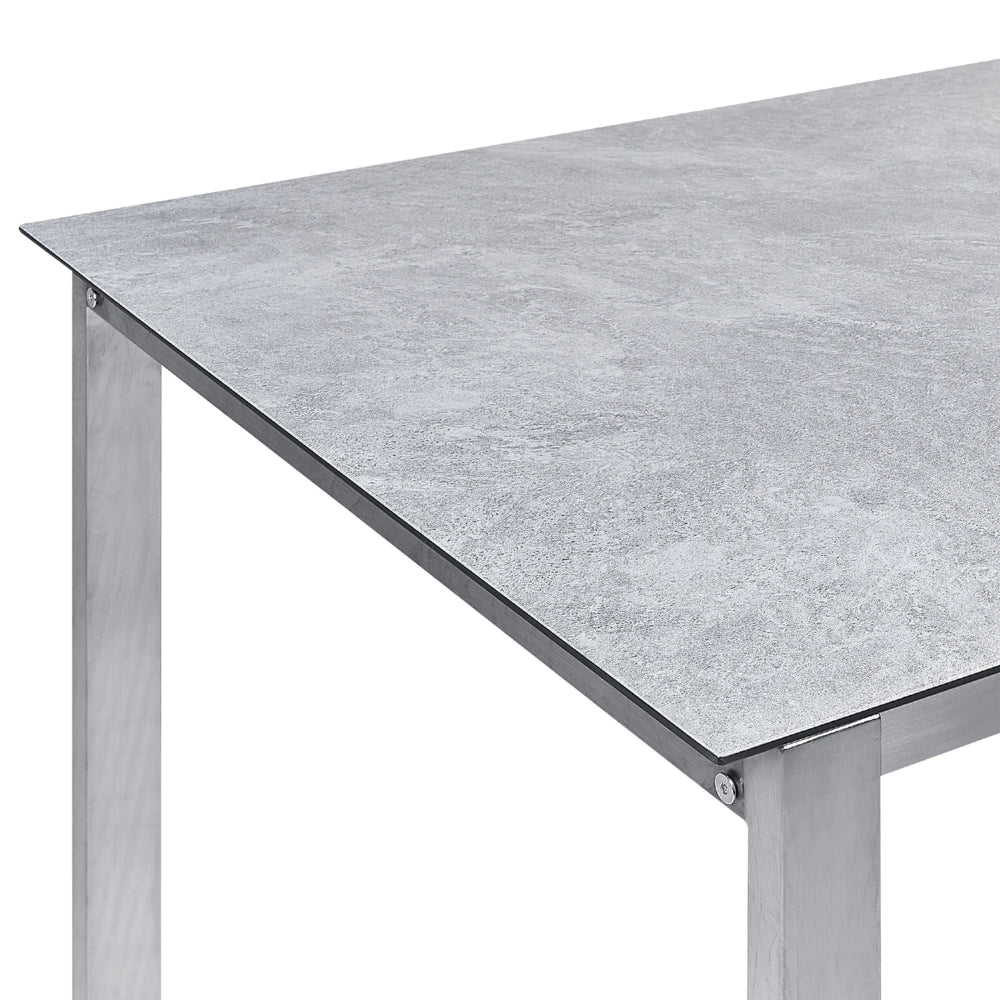 Set da giardino con 6 posti in acciaio inox con tavolo piano in vetro grigio e Sedie in tessuto grigio esterno moderno set elegante