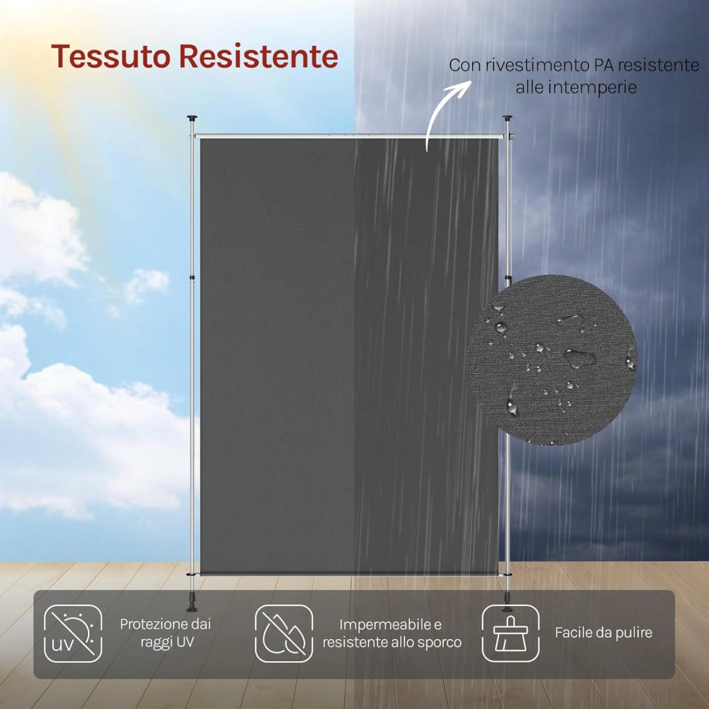 Tenda da Sole Verticale con Manovella, 200x310 cm, Frangivista da Esterno Estensibile, Oscurante, Protezione Solare, Resistente alle Intemperie, Montaggio senza Foratura, Grigio