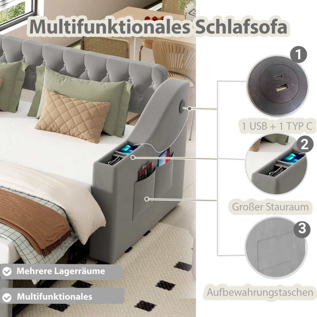 Letto poltrona trasformabile in letto samto grigio 90x190 cm