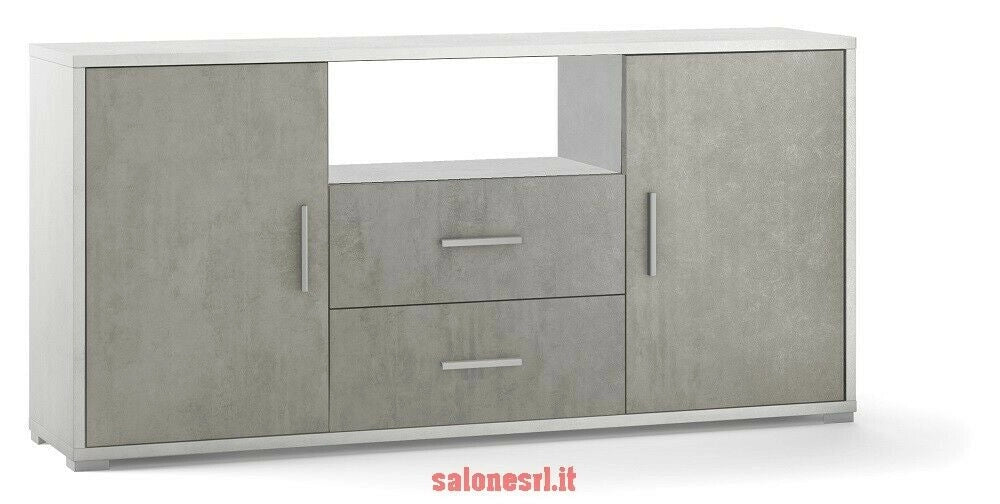 KIT MOBILE MULTIUSO 2 ANTE 2 CASSETTI H84 L174 P41 Cm STRUTTURA BIANCO FRONTALE CEMENTO SARMOG Db802k