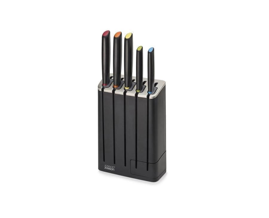 Joseph Joseph 10537 Elevate Set di coltelli con blocco 5 pezzi Acciaio inossidabile giapponese con affilacoltelli colore Nero