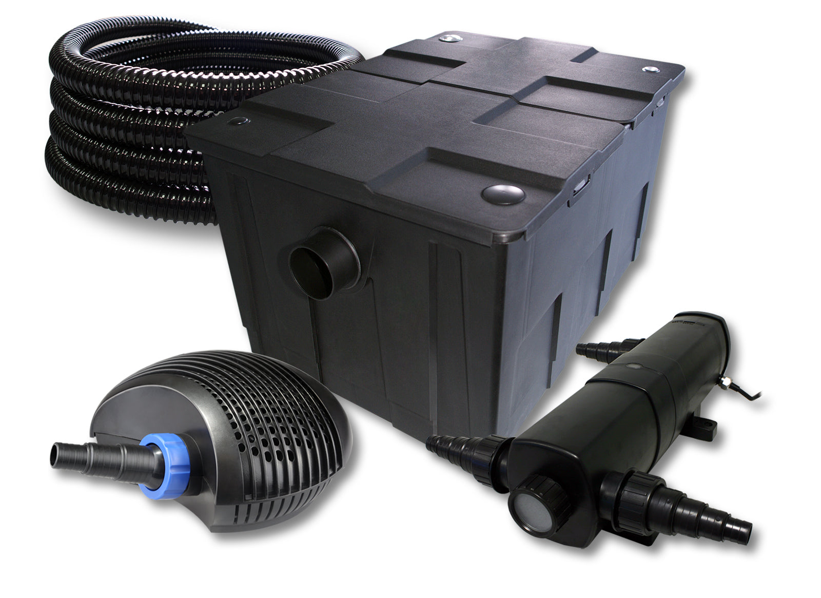 Set filtro per laghetto da 60.000 l Chiarificatore 24W Pompa ECO 40W Tubo 25m