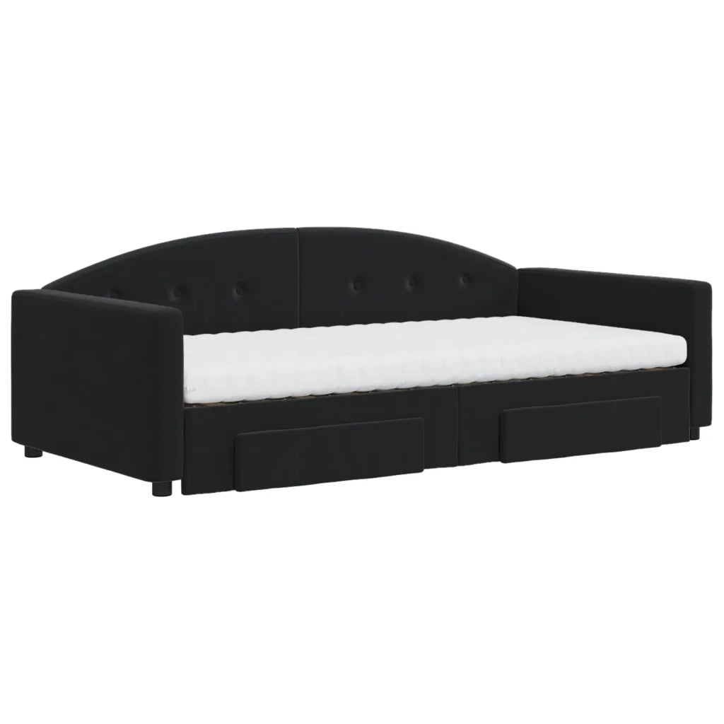 Divano Letto Estraibile con Cassetti Nero 100x200 cm in Velluto 3197384