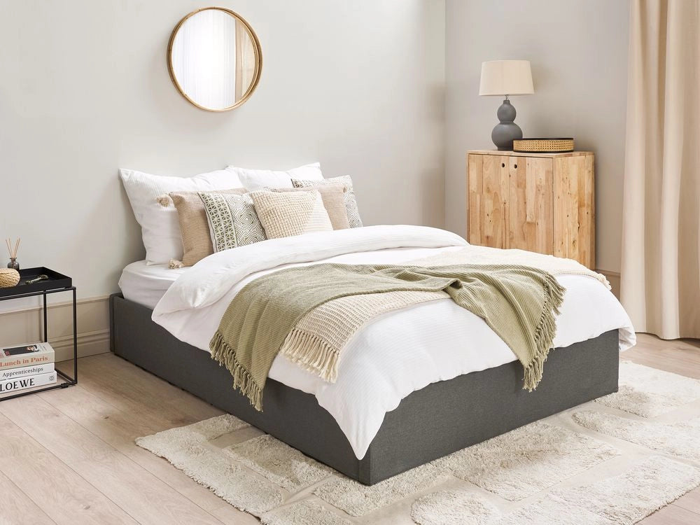 Letto a doghe ottomana imbottita in tessuto di poliestere grigio contenitore 140 cm 6 doppia dimensione design moderno