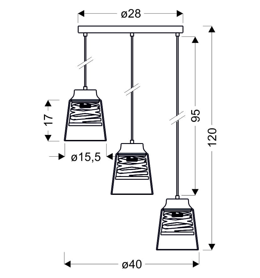 Lampadario Candellux Fresno 3xE27 nero vetro 40cm dimmerabile