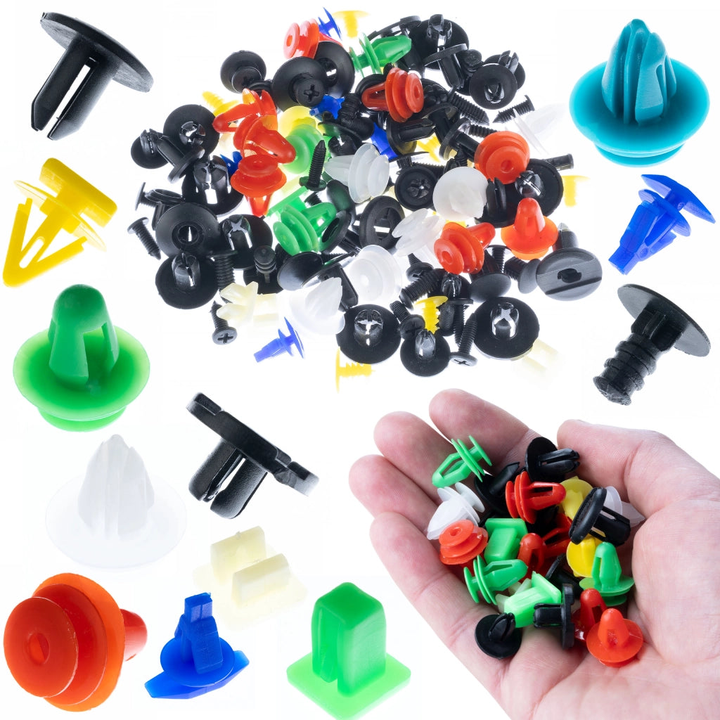 Set di Rivetti Universali per Auto Rosfix – 100 Pezzi | Materiale Plastico, Multicolore, Lunghezza 1-4 cm