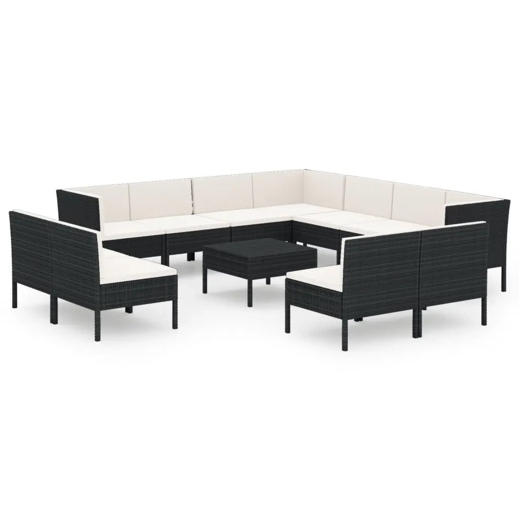 Set Divani da Giardino 12 pz con Cuscini in Polyrattan Nero cod mxl 38422