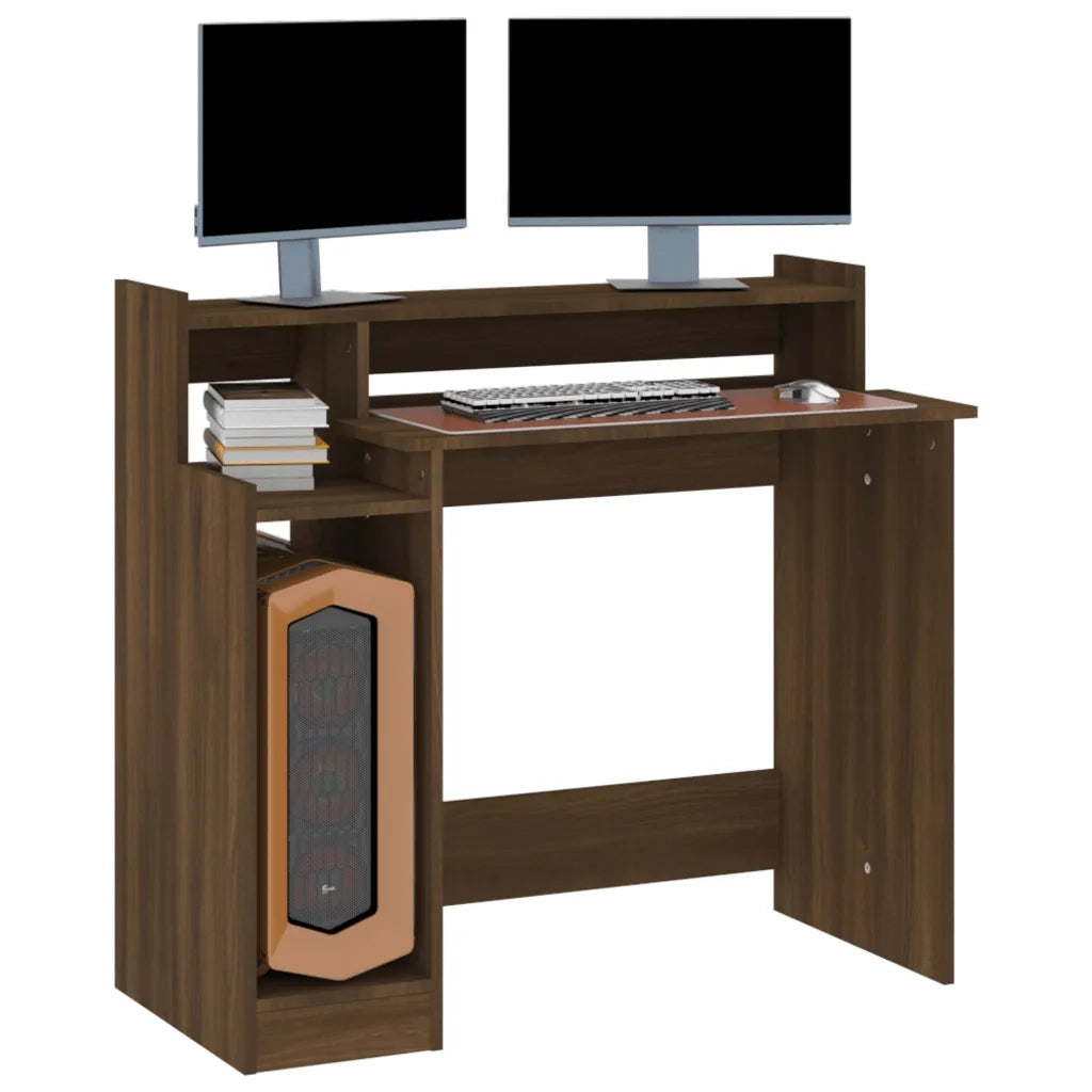 Scrivania con Luci LED-Scrivanie per ufficio e studio Marrone Rovere 97x45x90cm in Multistrato