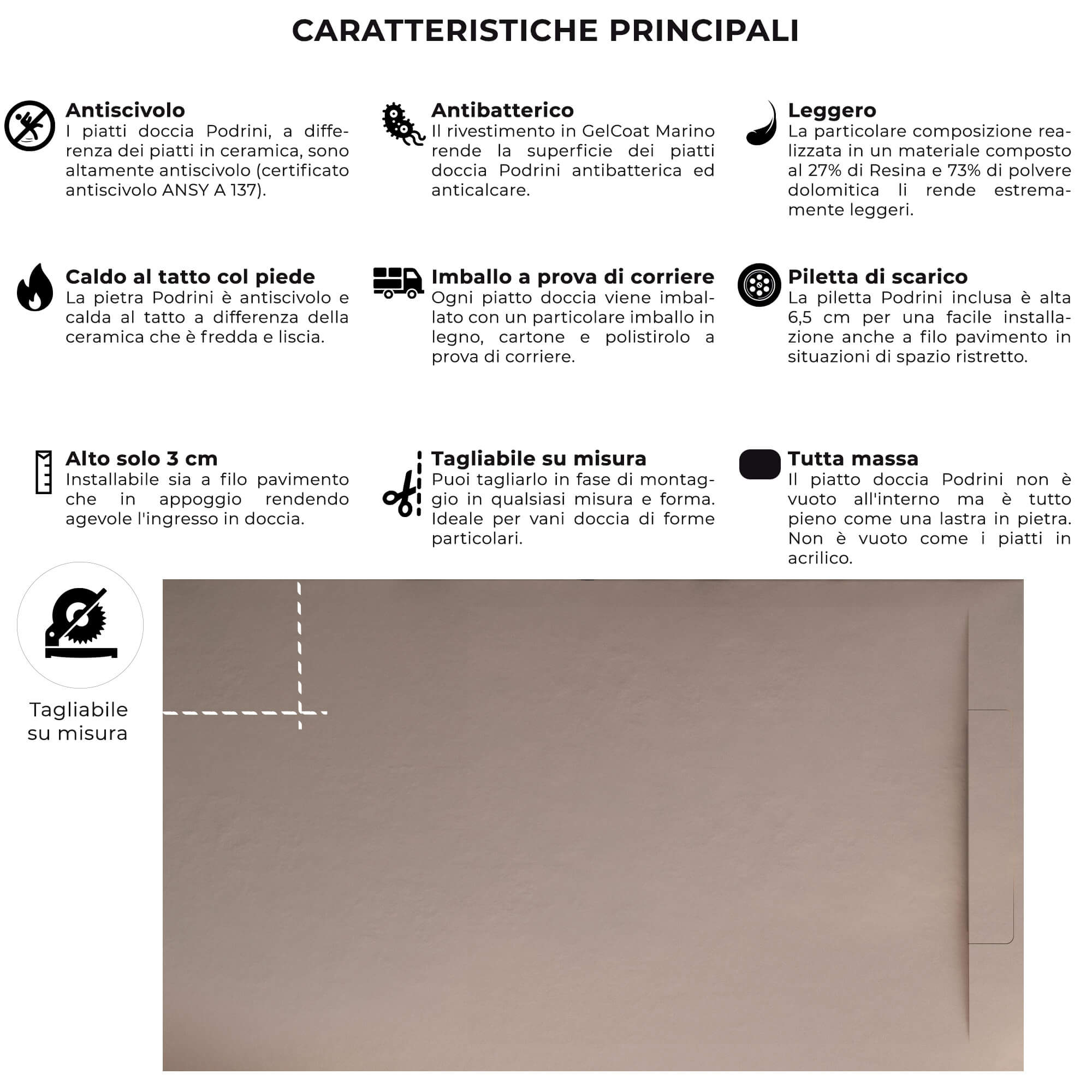 Piatto Doccia in Pietra 70x150 cm Bonussi Ardesia Calcutta Sabbia