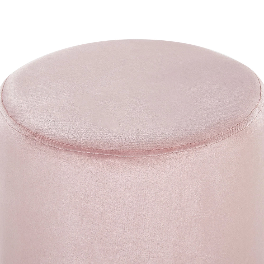 Pouf in velluto rosa con rivestimento in argento metallizzato con fascia stile glamour
