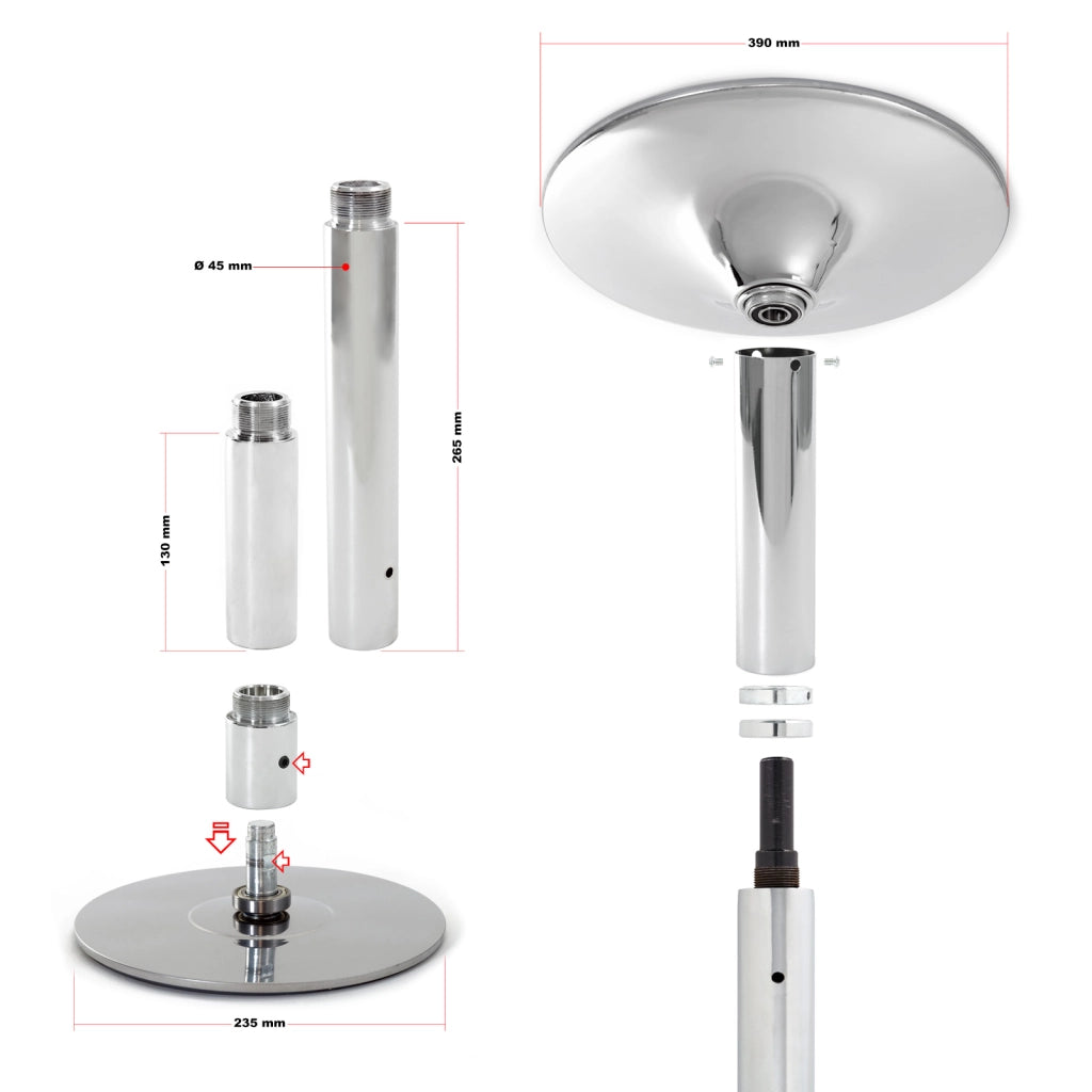 Palo da pole dance Ø 45 mm Altezza regolabile 2,31-2,74 m In acciaio Non richiede fori