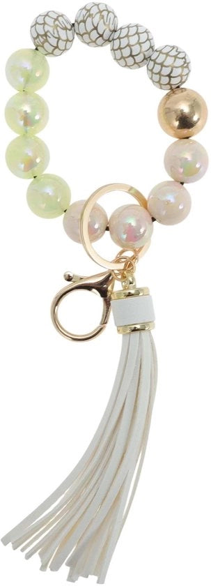 Sostegno per chiavi stile bohemien - Sostegno per chiavi elegante con perle - Corda doppia duratura - Accesso comodo - Ideale per donne - Anello per chiavi