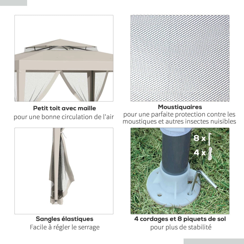 Tenda da giardino ¨C zephmum ¨C beige 3x3 m con 4 zanzariere amovibili e doppio tetto