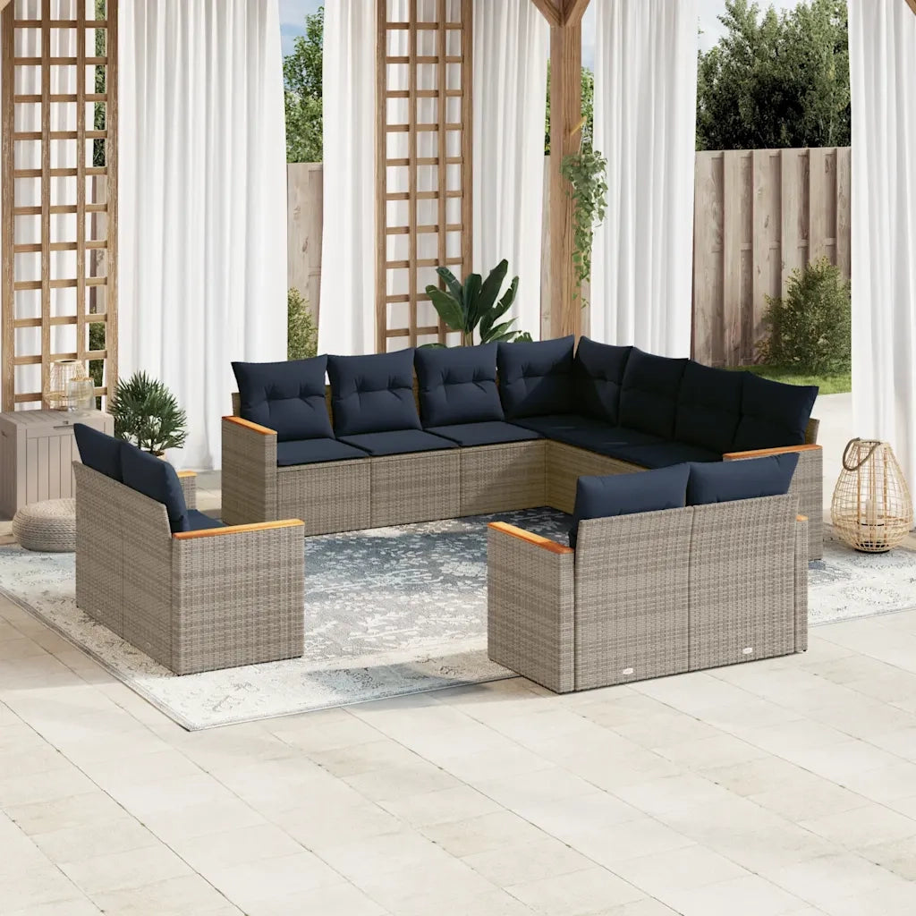 Set Divani da Giardino 11 pz con Cuscini Grigio in Polyrattan 3226502