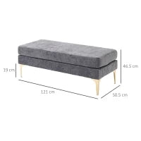 Panca Fondo Letto a 2 Strati in Tessuto Effetto Velluto e Acciaio, 121x50.5x46.5 cm, Grigio Scuro e Oro
