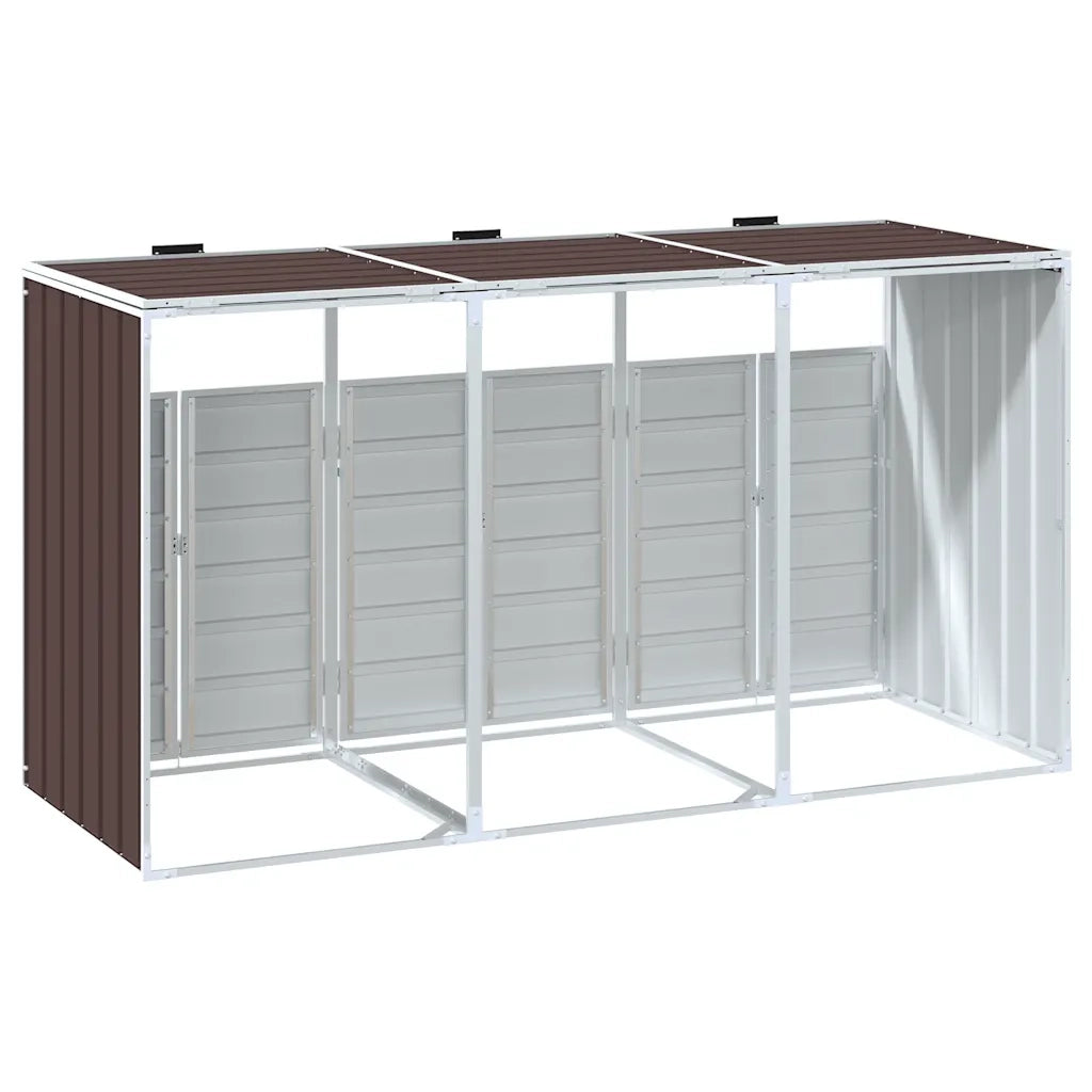 vidaXL Copribidone con Ruote per 3 Bidoni Marrone 216x81x115cm Acciaio