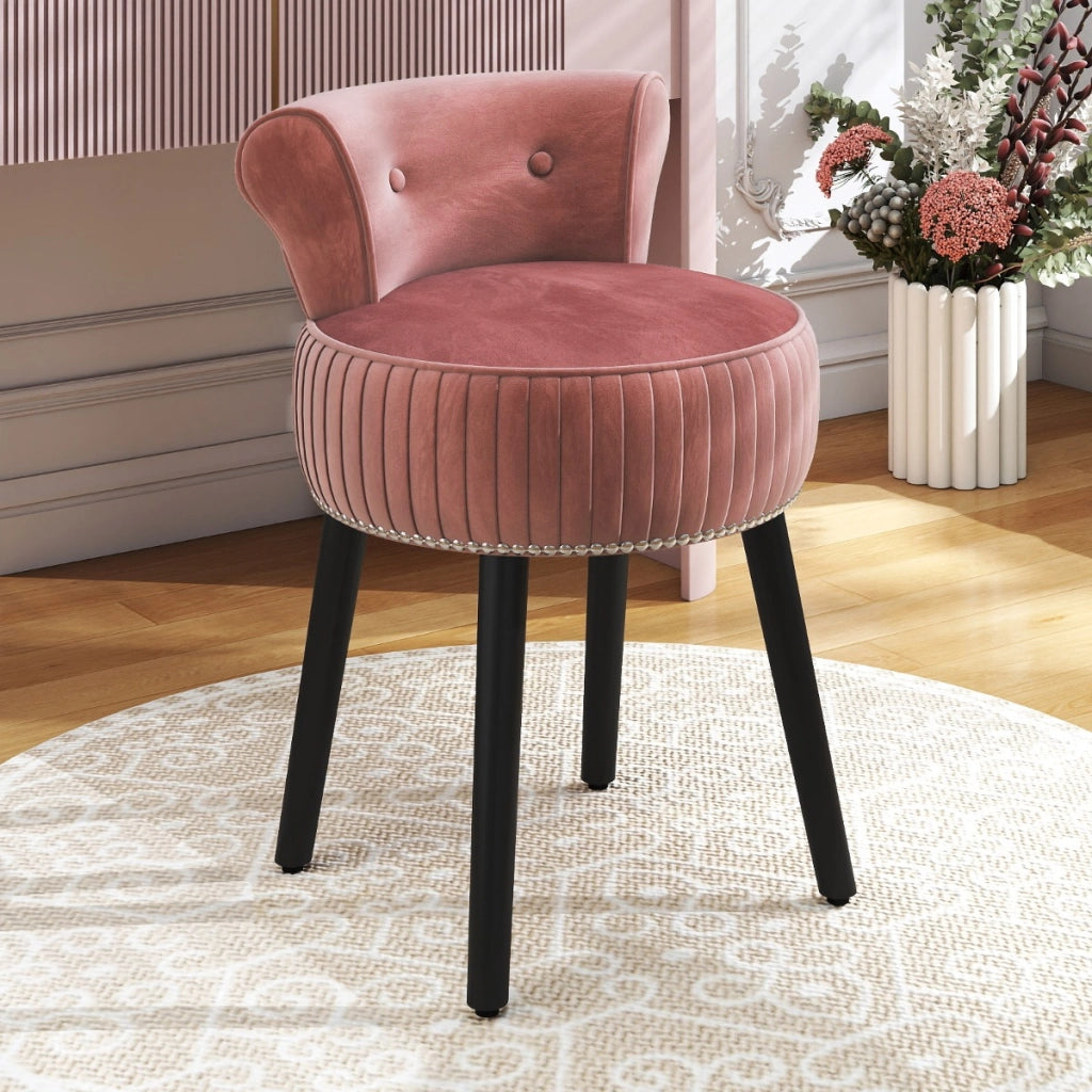 Sedia vanity in velluto con schienale sgabello vanity imbottito con schienale basso capitonn¨¦, Sedia d¡¯accent Rosa