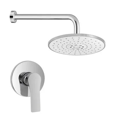 Set doccia completo di miscelatore a incasso con braccio doccia e soffione tondo Flat