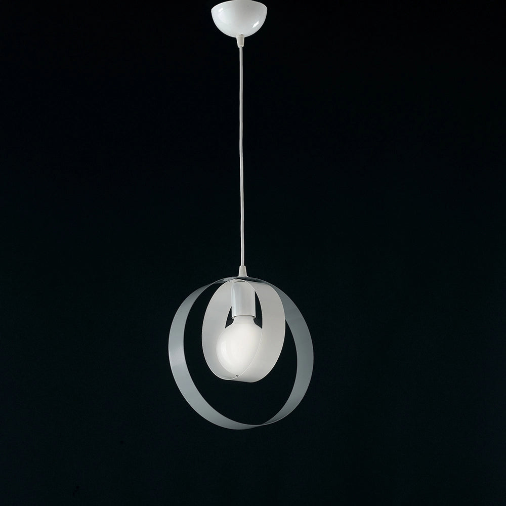 Sospensione Moderna 1 Luce Cerchi Ferro Bianco E Grigio Serie Bolla