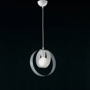Sospensione Moderna 1 Luce Cerchi Ferro Bianco E Grigio Serie Bolla