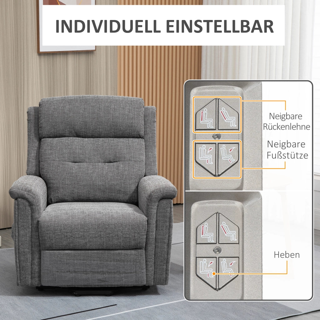 Poltrona Relax Reclinabile Elettrica con Alzapersona e Poggiapiedi ¨C Minimal ¨C Grigio Scuro Tessuto