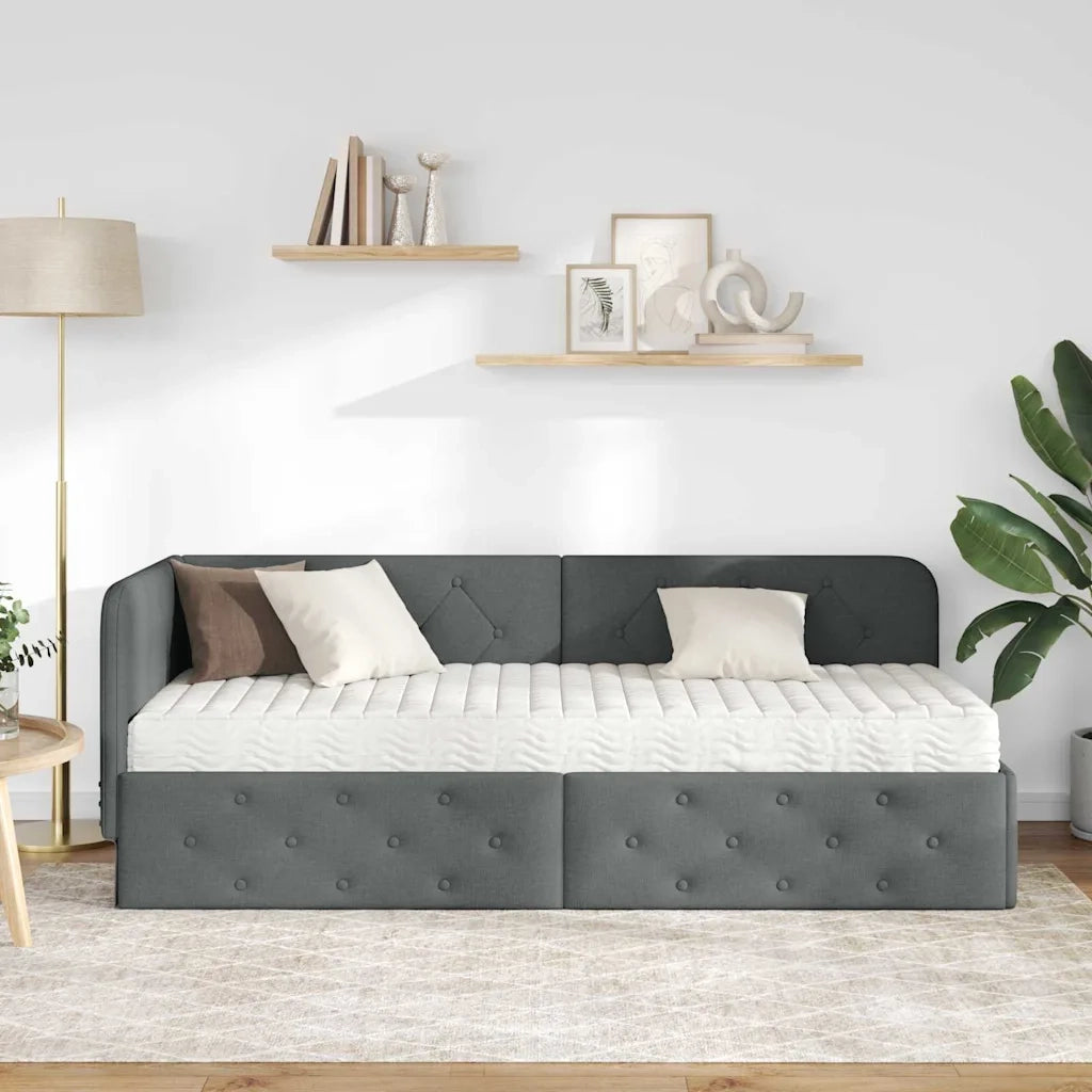 Letto singolo | Letto per adulti | Cornice del letto ad angolo Grigio scuro 80 x 200 cm Tessuto