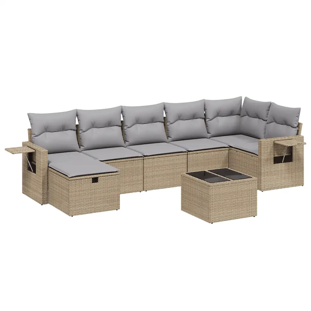 Set Divano da Giardino 8 pz con Cuscini Beige Misto Polyrattan