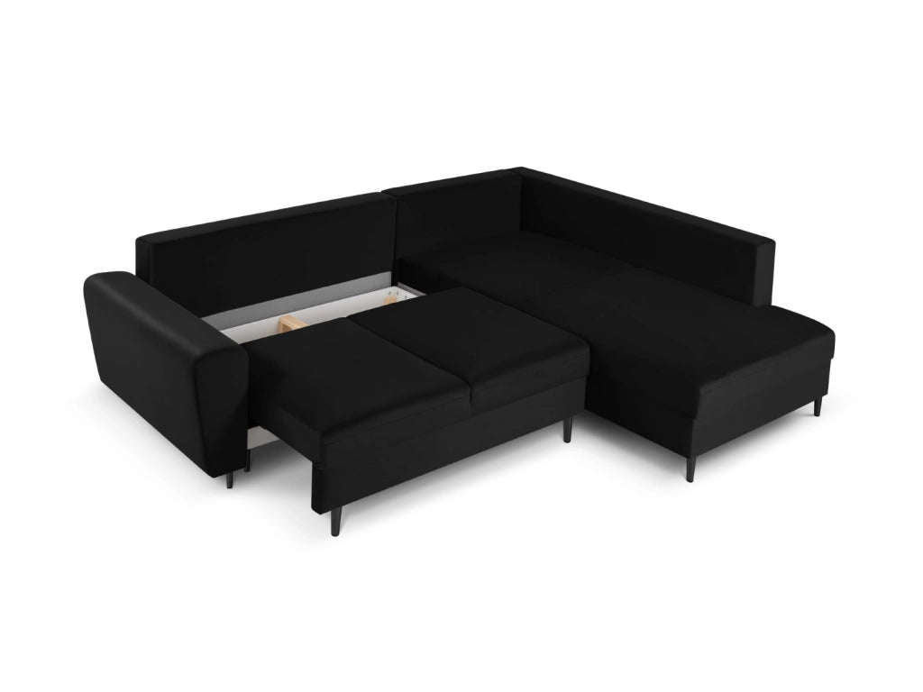 Cosmopolitan Design - Divano convertibile angolare destro con contenitore "Kyoto" 5 posti in velluto nero 