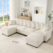 Sofa modulare angolare 6 posti in tessuto chenille beige con USB e Type-C; 283 cm