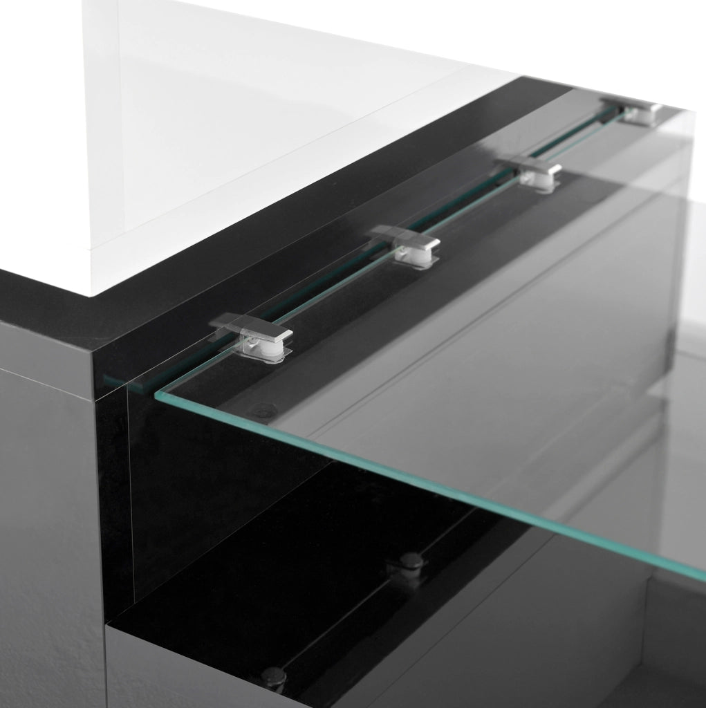 Tavolino da caffè LED nero e bianco 90x45x35,5 cm con controllo APP e Bluetooth