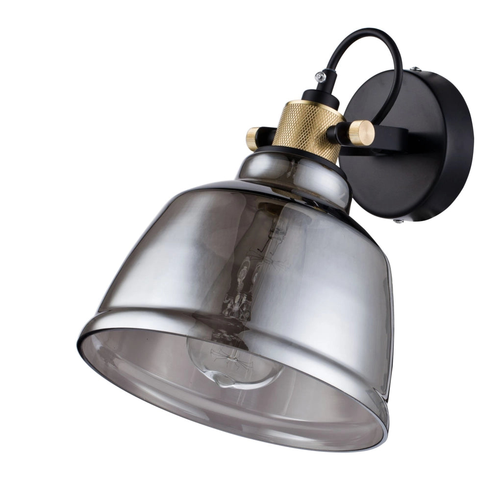 Maytoni Applique Vintage Irving 1 luce E27 nero metallo vetro diffusore vetro fumè