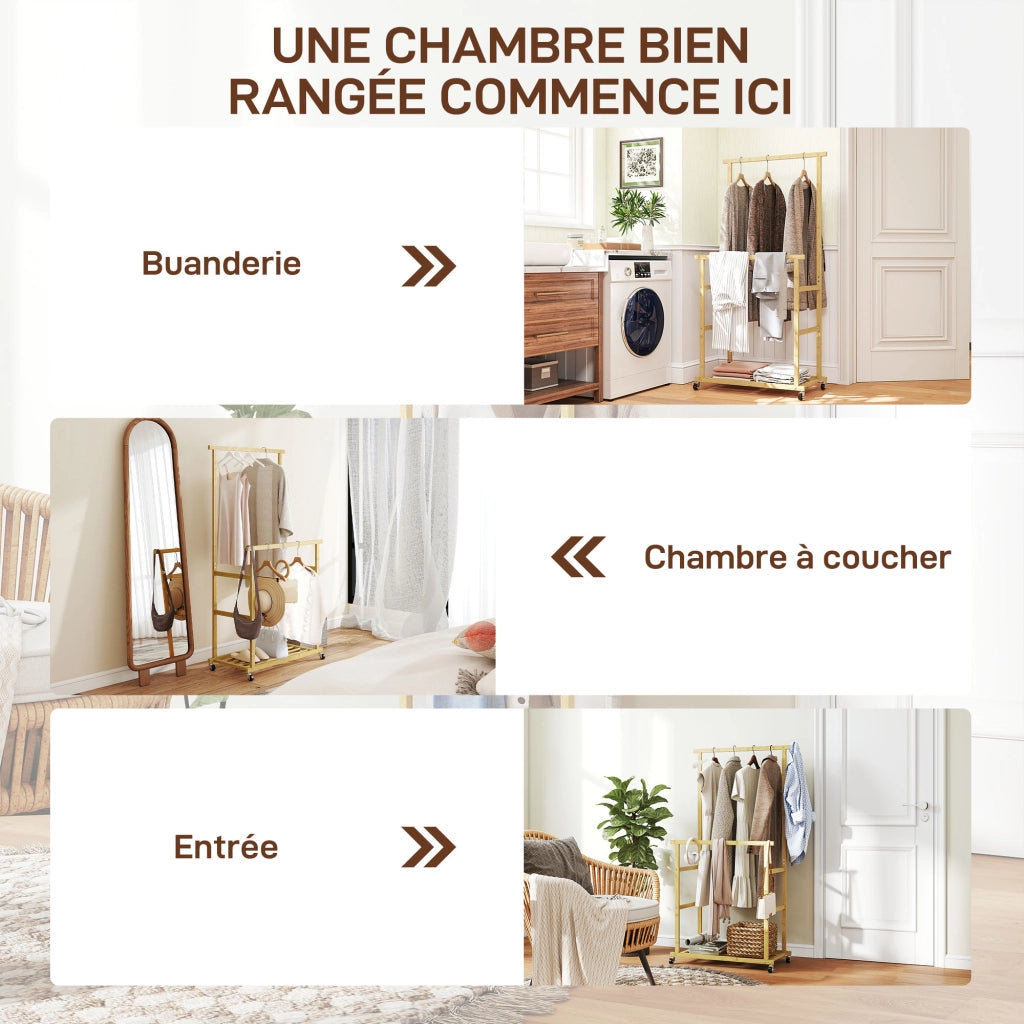 Appendiabiti con ruote e ripiano ¨C zephmum ¨C 80x40x160cm, bamb¨´ naturale