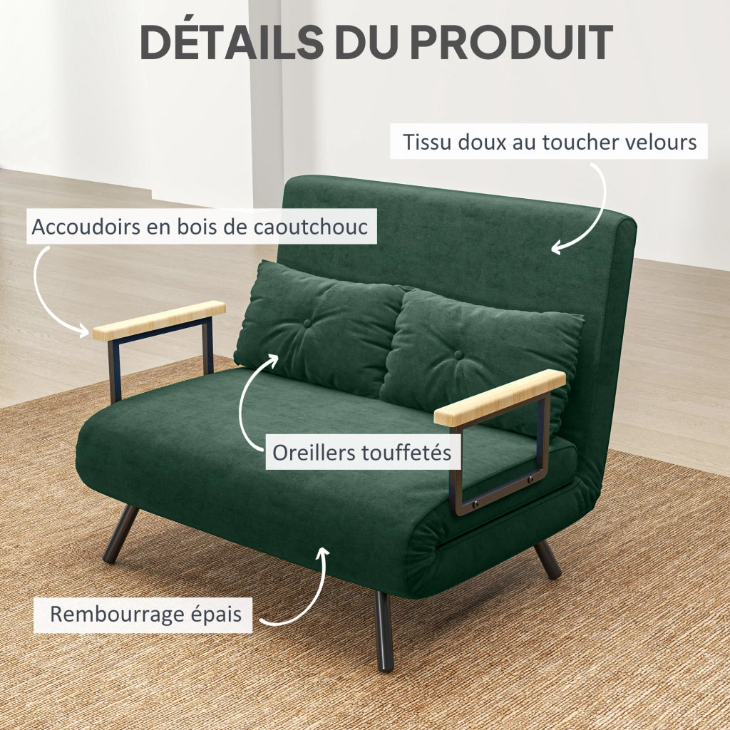 Divano letto 2 posti convertibile con schienale regolabile 5 livelli ¨C Xylo ¨C tessuto verde 102x73x81cm