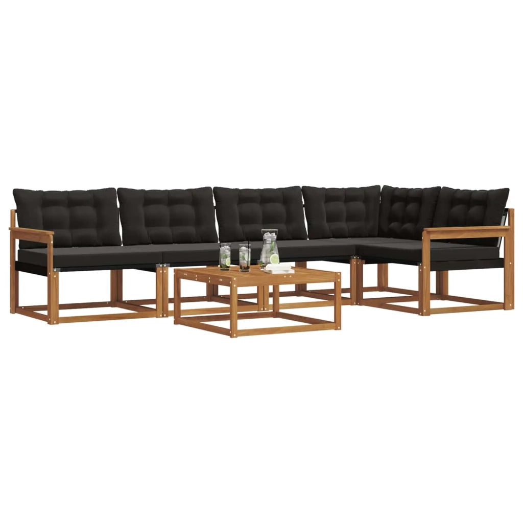 Set di divani da esterno con cuscino 6 pcs Naturale e Nero 3369475
