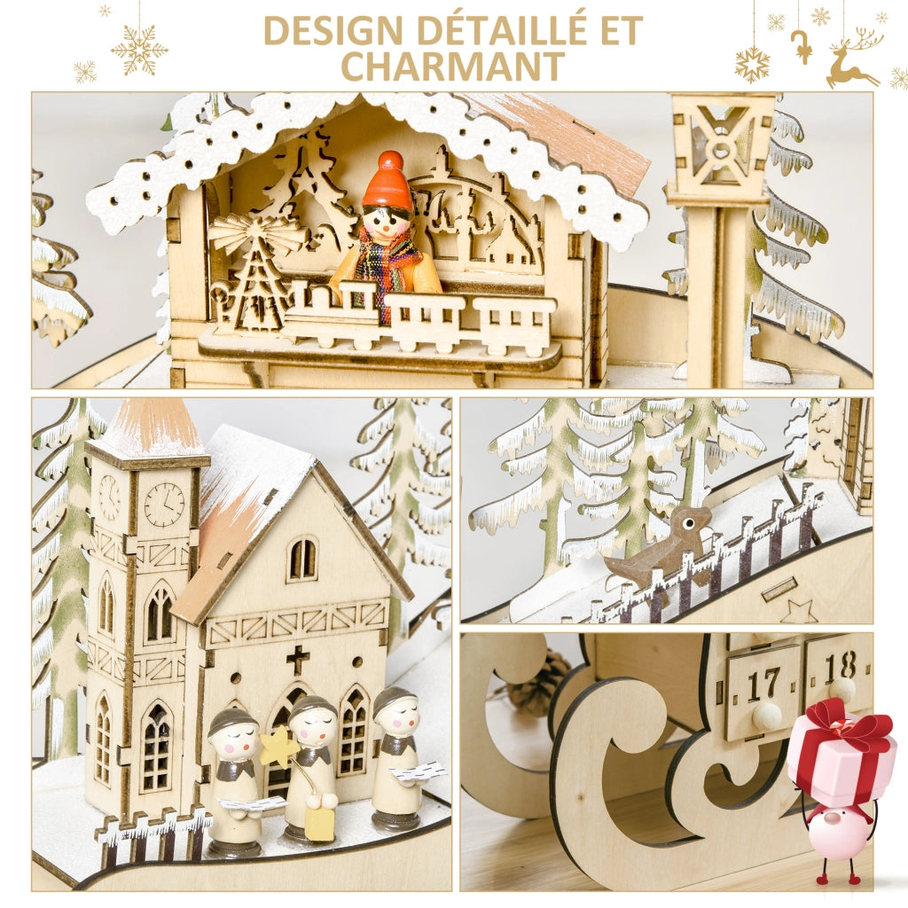 Calendario dell'Avvento in Legno con Luci ¨C Zephmum ¨C 24 Cassetti Bianco Caldo