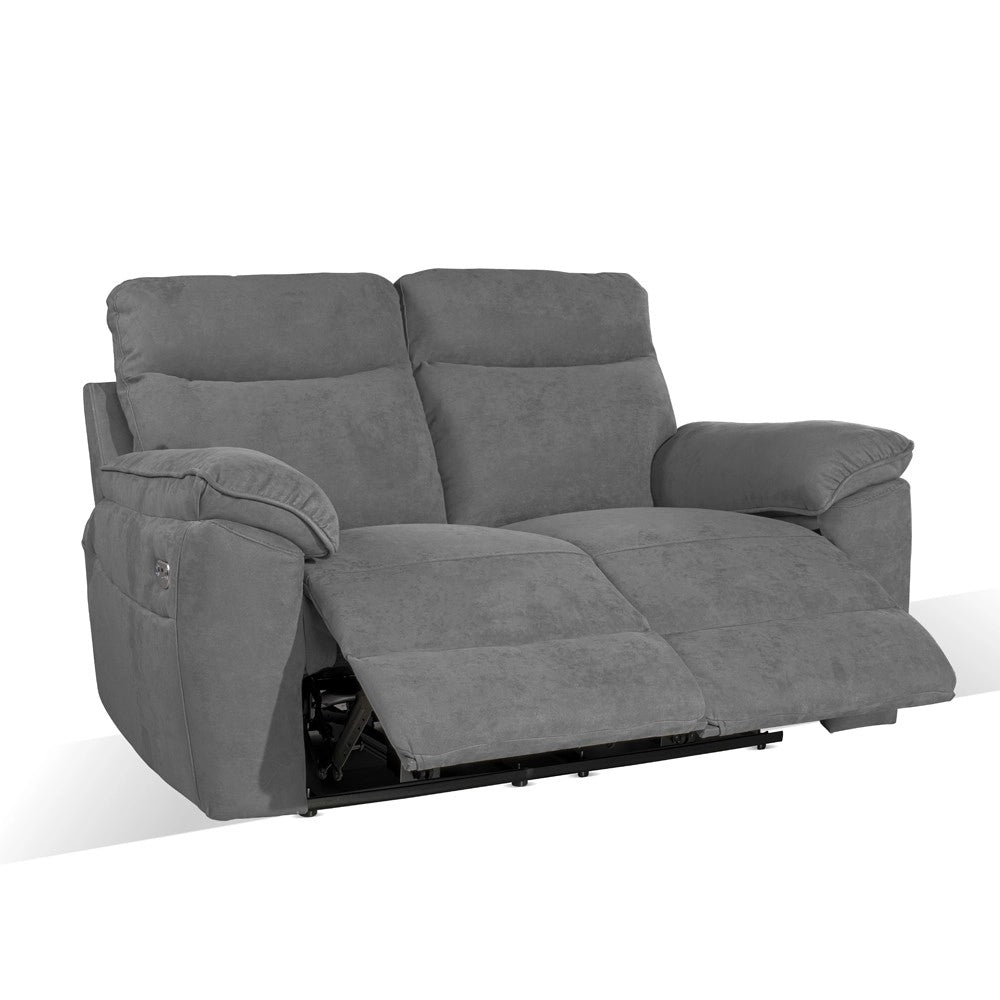 Divano 2 posti recliner elettrico tessuto grigio Boston 160x100x102H