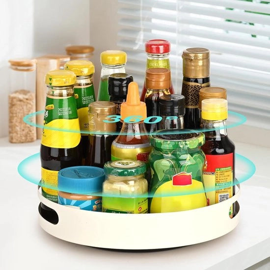 Piatto rotante, organizzatore, 360 gradi, metallo, acciaio, mobile per frigorifero, tavolo girevole, rotondo, rack per spezie, girevole per cucina, sala da pranzo, armadio, tavolo di lavoro (bianco, 25 cm)