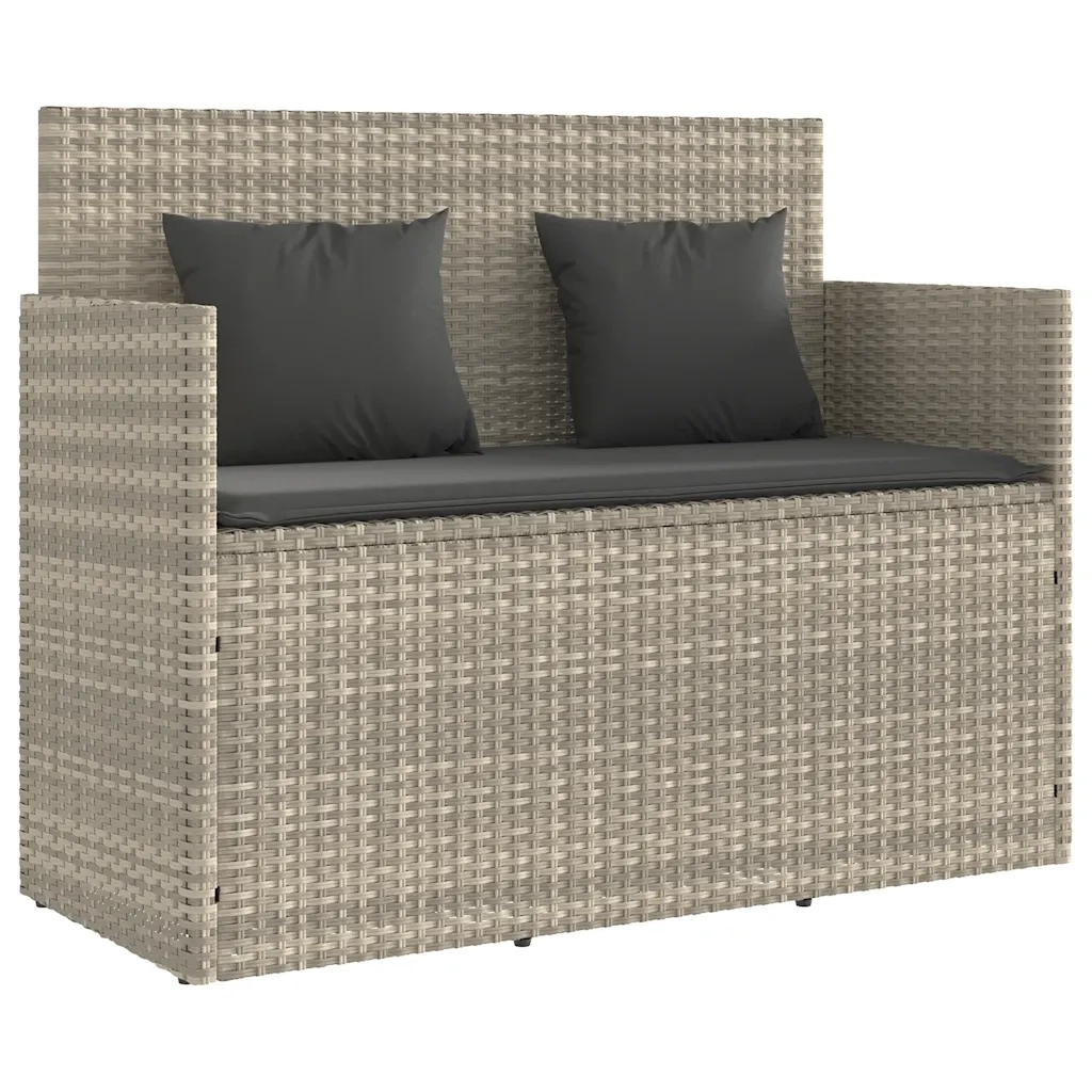 Panca da Giardino con Cuscini-Sgabello-Panca da esterno Grigio Chiaro in Polyrattan 493862