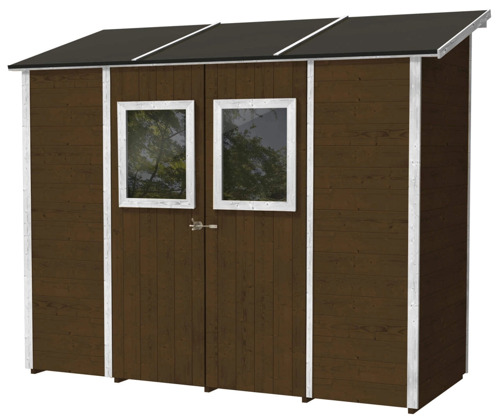 Casette Box da Giardino in Legno Porta Utensili 245x102x224 cm con 2 Porte e Finestre Ecla Noce