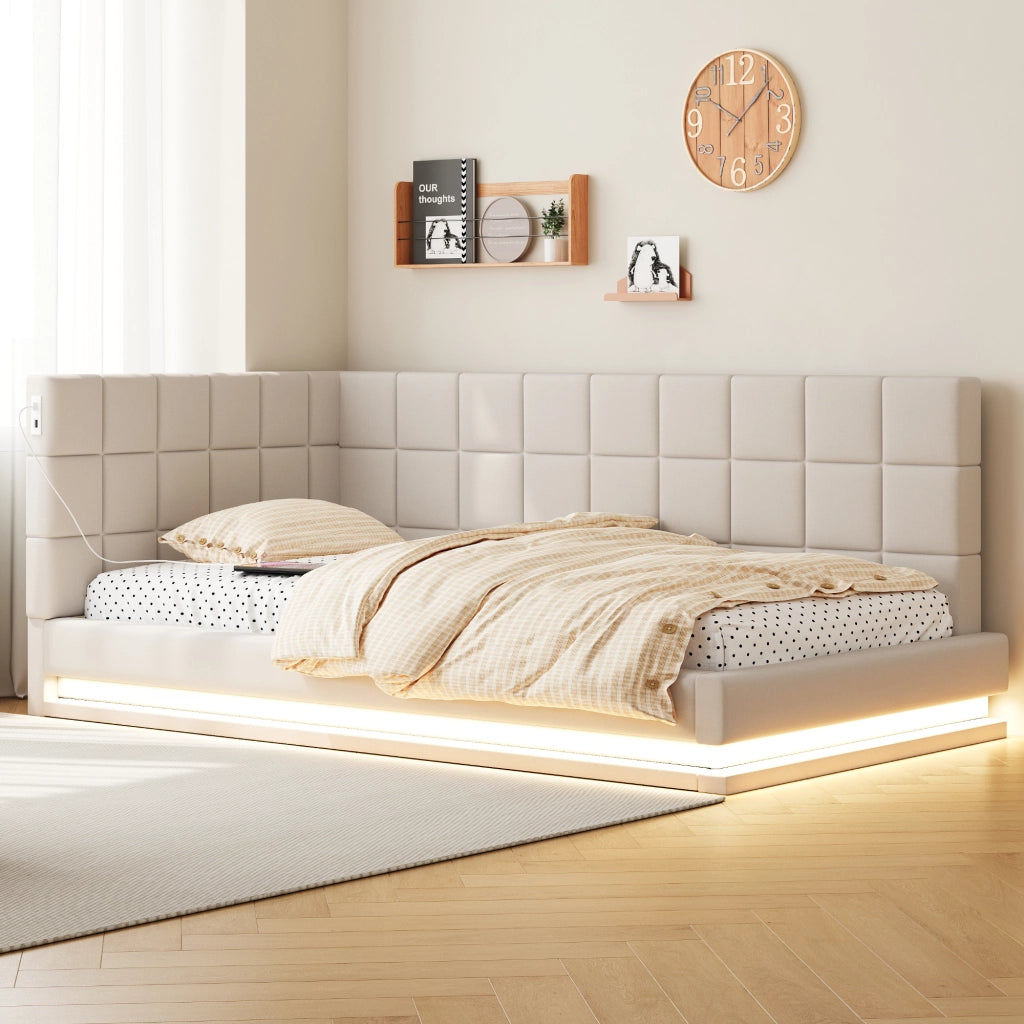 Letto divano multifunzione lino beige 90x200 cm