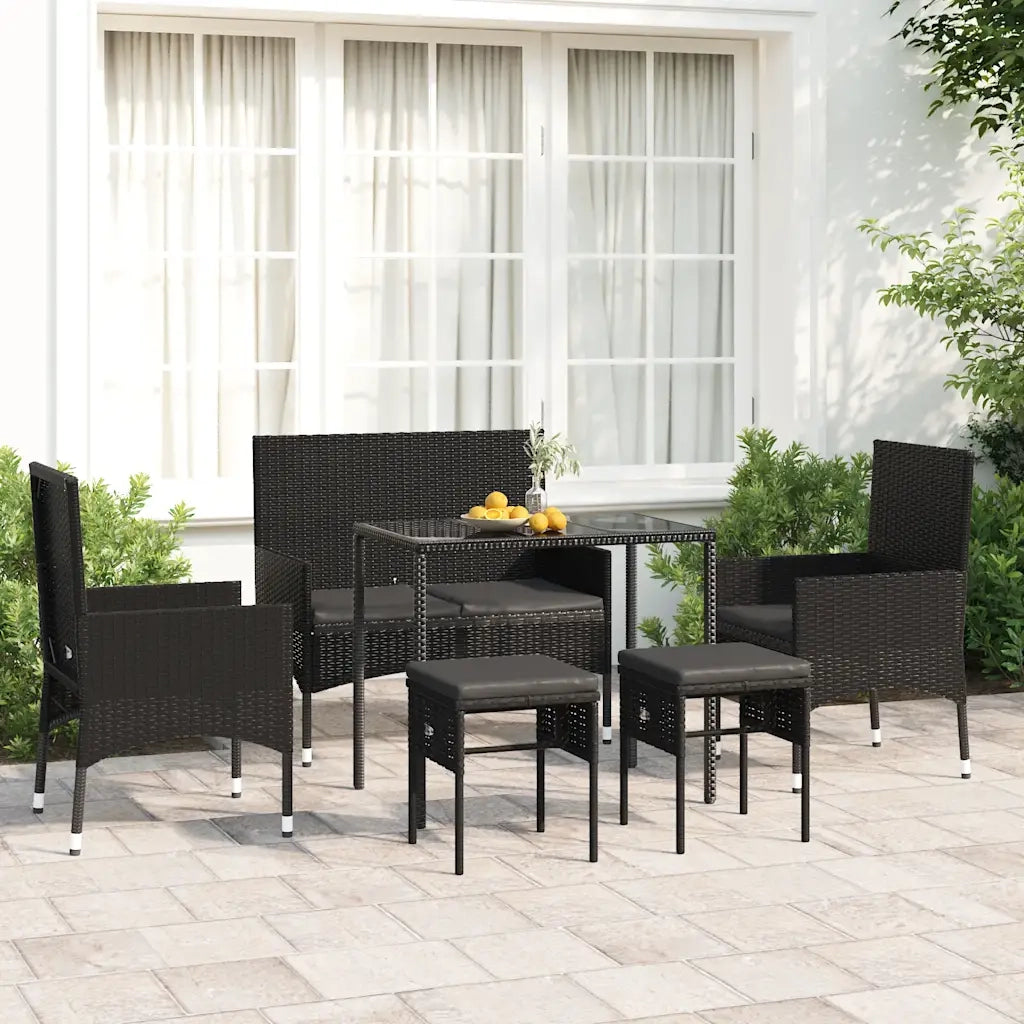 Set Mobili da Giardino 6 pz con Cuscini in Polyrattan Nero 319510
