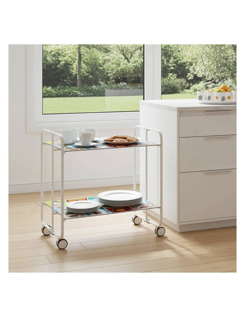 Carrello da cucina pieghevole bianco con ruote BAUHAUS 2 ripiani