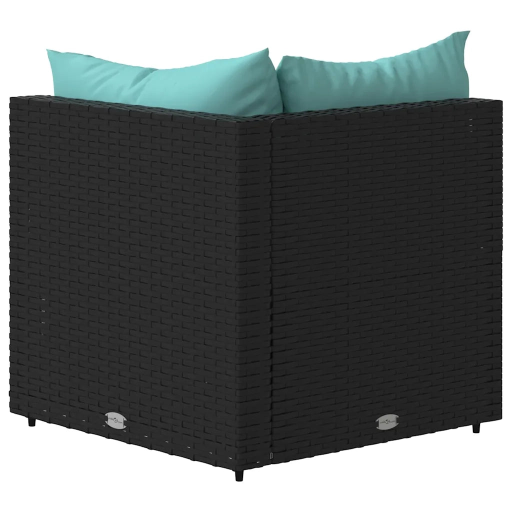 Divano Angolare da Giardino con Cuscini in Polyrattan Nero 319793