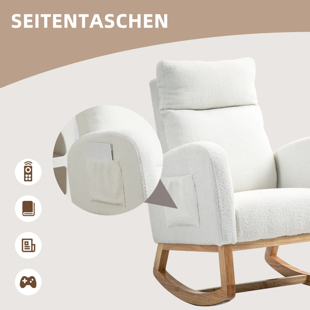 Poltrona a dondolo relax ¨C Xylo ¨C tessuto crema con struttura in legno