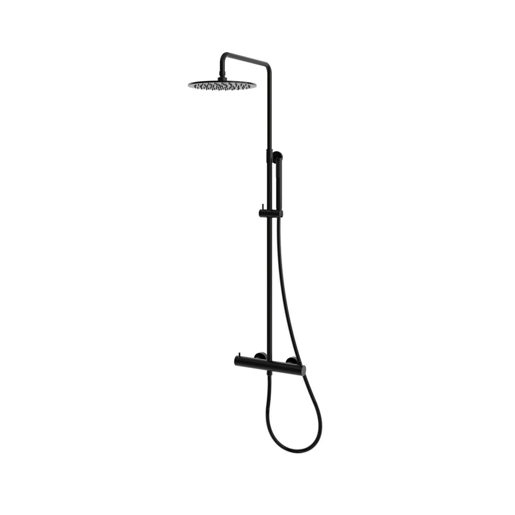 SINED Doccia da Parete Nera in Acciaio Inox Nautico 316L con Finitura PVD Miscelatore Termostatico per Soffione 25 cm e Doccino a Mano Installazione Standard Parete - Modello Levante